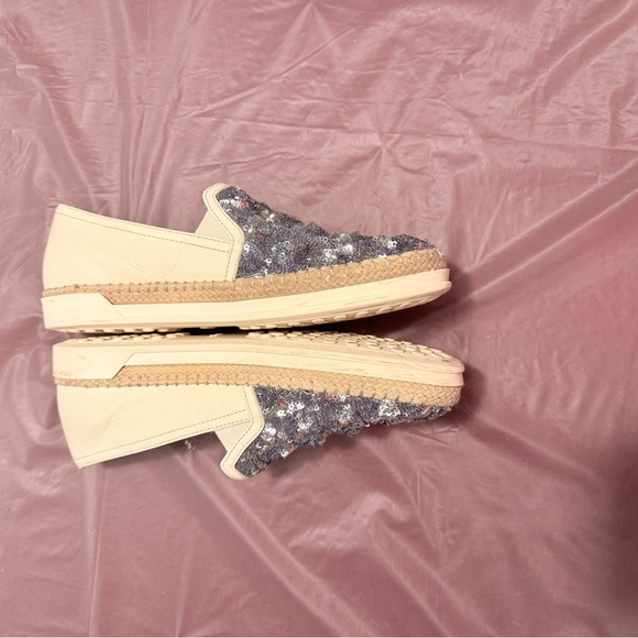 Tod's Cream Leather Silver Sequin Embellished Espadrille Loafers Size 37/7 - Picture 9 of 15